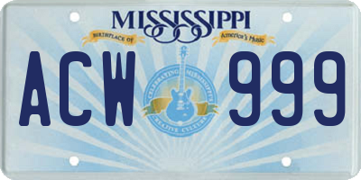 MS license plate ACW999