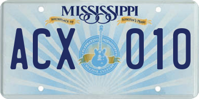 MS license plate ACX010