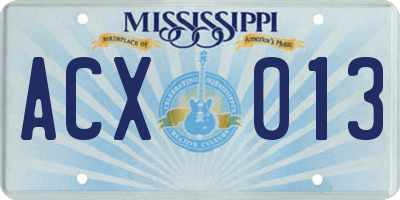 MS license plate ACX013