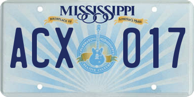 MS license plate ACX017