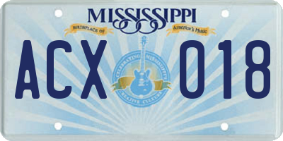 MS license plate ACX018