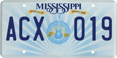MS license plate ACX019
