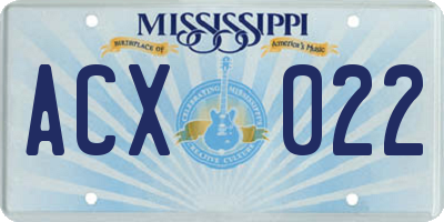 MS license plate ACX022
