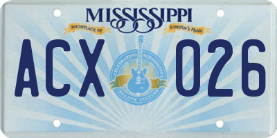 MS license plate ACX026
