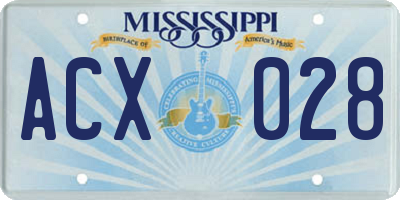 MS license plate ACX028
