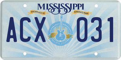MS license plate ACX031