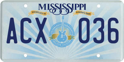 MS license plate ACX036