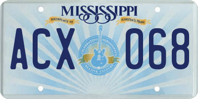 MS license plate ACX068