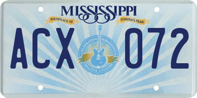 MS license plate ACX072