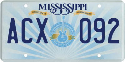 MS license plate ACX092