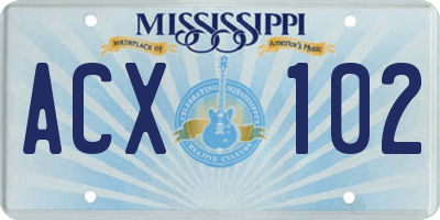 MS license plate ACX102