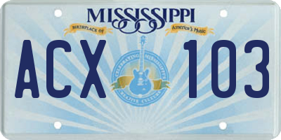 MS license plate ACX103