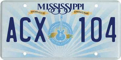 MS license plate ACX104