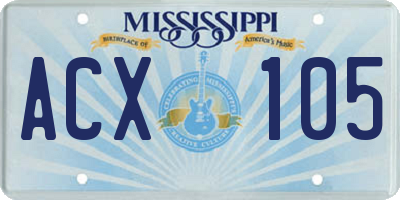 MS license plate ACX105