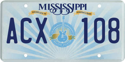 MS license plate ACX108