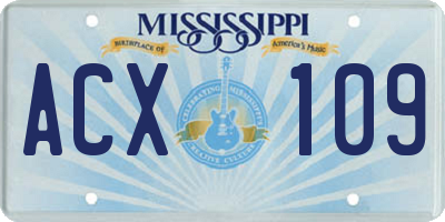 MS license plate ACX109