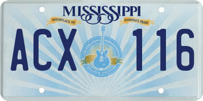 MS license plate ACX116