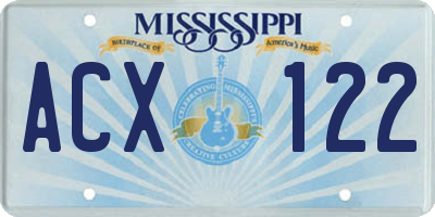MS license plate ACX122