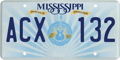 MS license plate ACX132