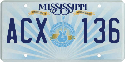 MS license plate ACX136