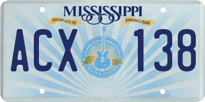 MS license plate ACX138