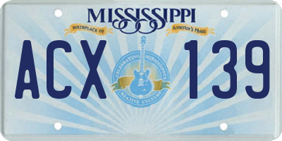MS license plate ACX139