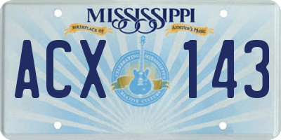 MS license plate ACX143