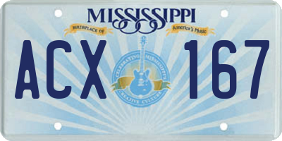 MS license plate ACX167