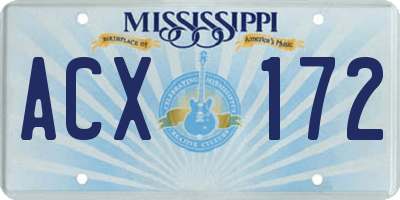 MS license plate ACX172