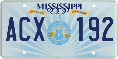 MS license plate ACX192