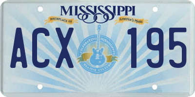 MS license plate ACX195