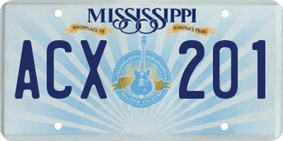MS license plate ACX201