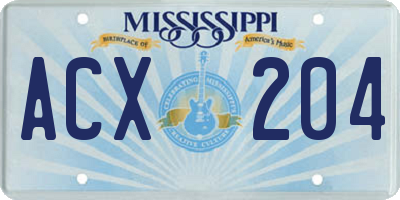 MS license plate ACX204