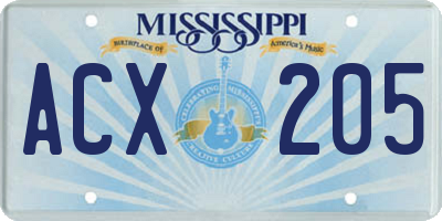 MS license plate ACX205