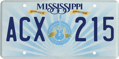 MS license plate ACX215