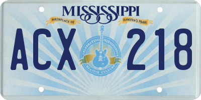 MS license plate ACX218