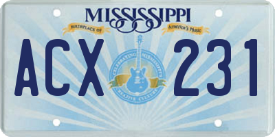 MS license plate ACX231