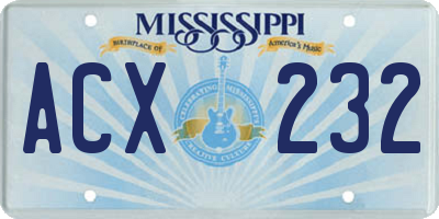 MS license plate ACX232