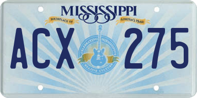 MS license plate ACX275