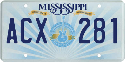 MS license plate ACX281
