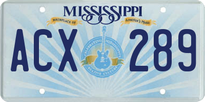 MS license plate ACX289