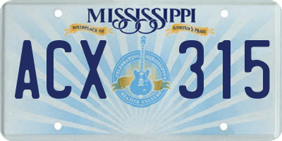MS license plate ACX315