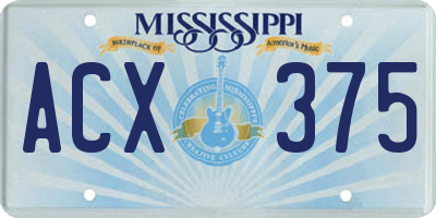 MS license plate ACX375