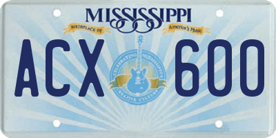 MS license plate ACX600