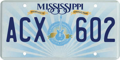 MS license plate ACX602