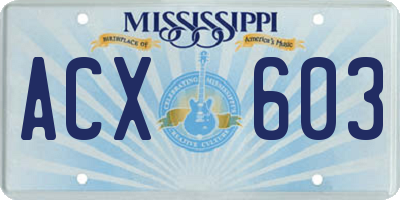 MS license plate ACX603