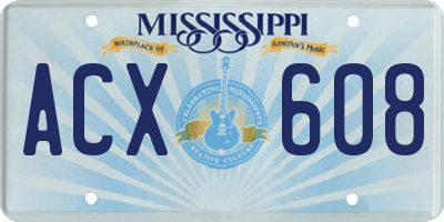 MS license plate ACX608