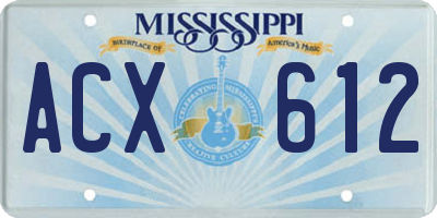 MS license plate ACX612