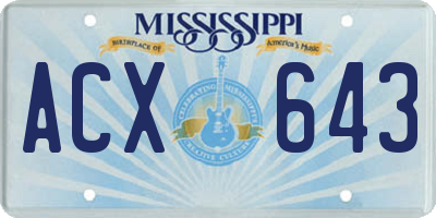 MS license plate ACX643