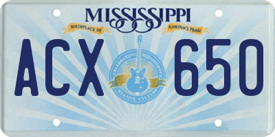 MS license plate ACX650